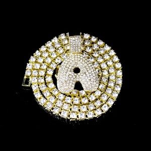 Initial Letter A Gold Finish Diamond Charm Chain